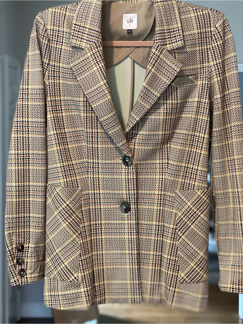 CAbi Women's Brown and Beige Plaid Blazer Jacket